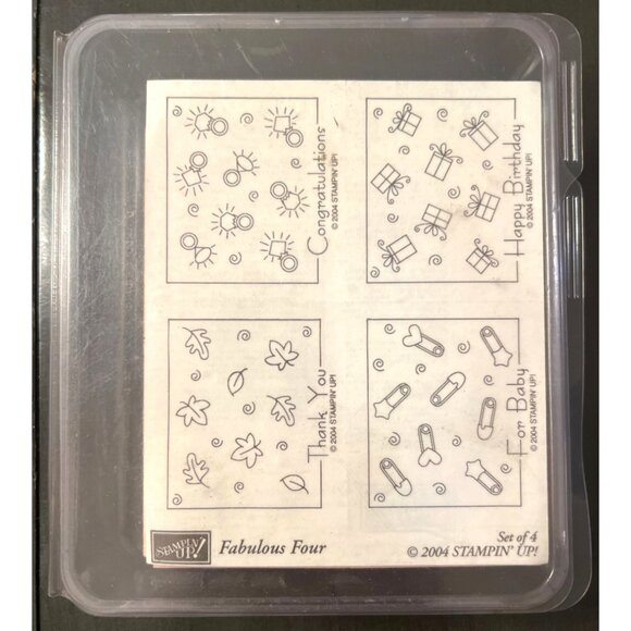 Stampin Up! 2004 Fabulous Four wood mounted Rubber Stamp Set holidays - Picture 1 of 2
